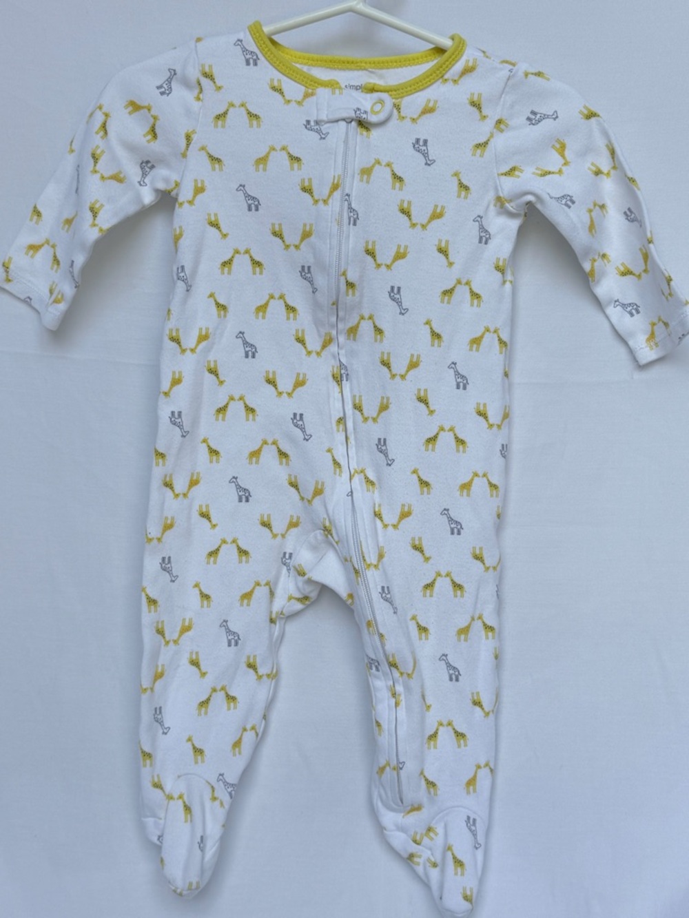 Simple White Footed One-Piece with Yellow & Gray Giraffe Print